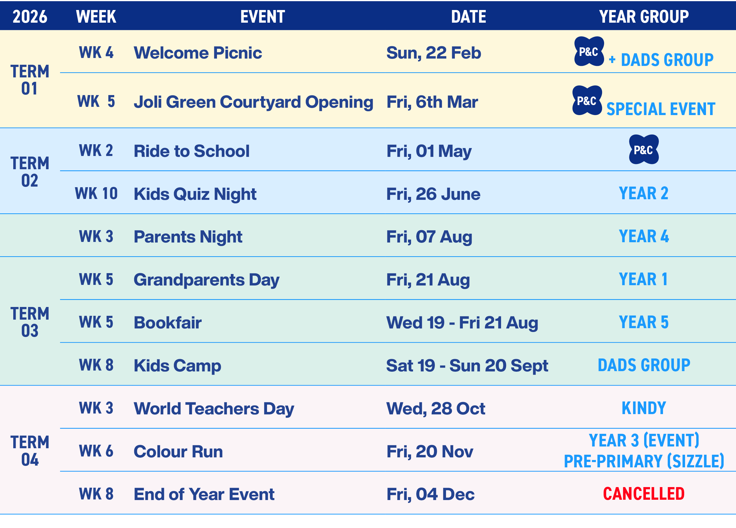 2026 TERM OF EVENTS